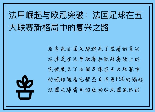 法甲崛起与欧冠突破：法国足球在五大联赛新格局中的复兴之路
